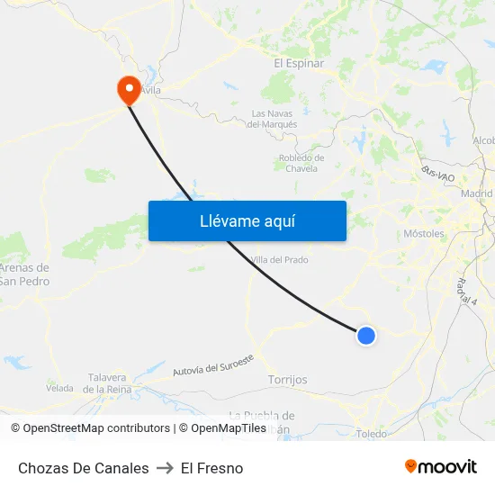 Chozas De Canales to El Fresno map