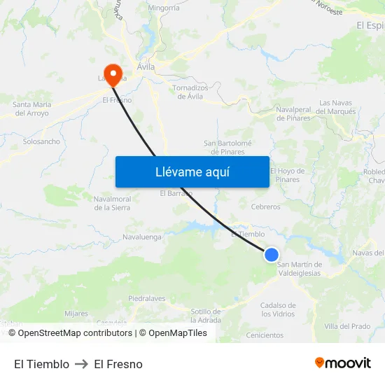 El Tiemblo to El Fresno map