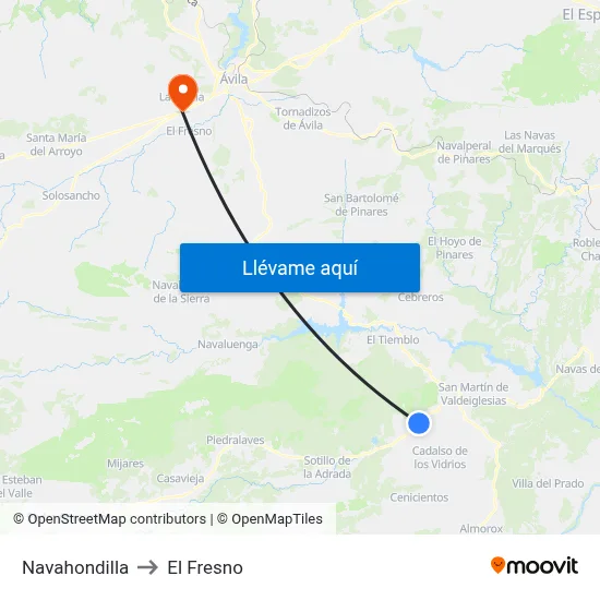 Navahondilla to El Fresno map