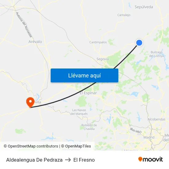 Aldealengua De Pedraza to El Fresno map