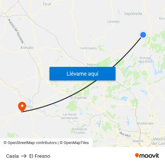 Casla to El Fresno map