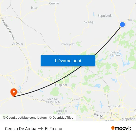 Cerezo De Arriba to El Fresno map