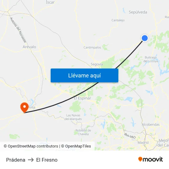 Prádena to El Fresno map