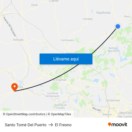 Santo Tomé Del Puerto to El Fresno map