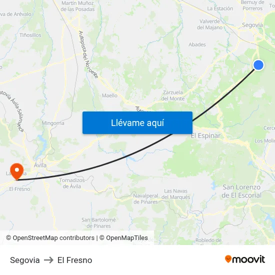 Segovia to El Fresno map
