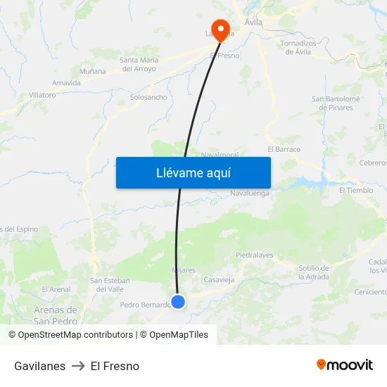 Gavilanes to El Fresno map
