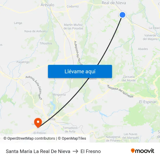 Santa María La Real De Nieva to El Fresno map