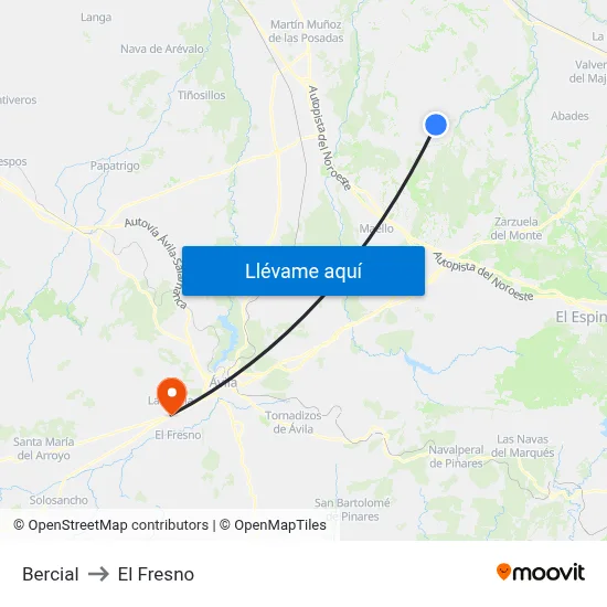 Bercial to El Fresno map