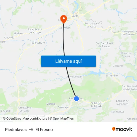 Piedralaves to El Fresno map