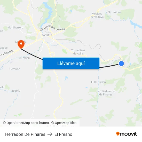 Herradón De Pinares to El Fresno map