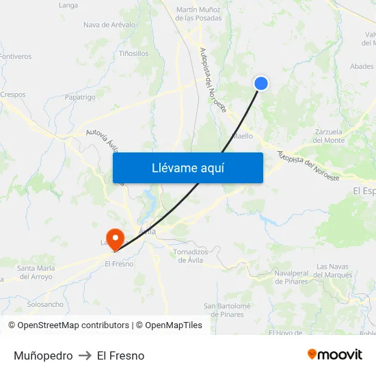 Muñopedro to El Fresno map
