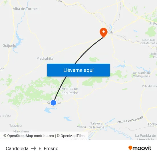 Candeleda to El Fresno map