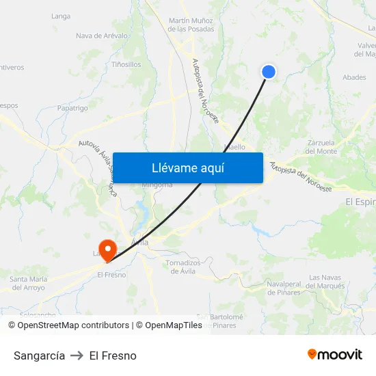 Sangarcía to El Fresno map
