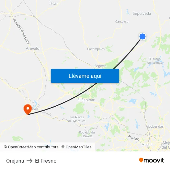 Orejana to El Fresno map