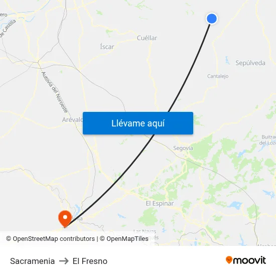 Sacramenia to El Fresno map