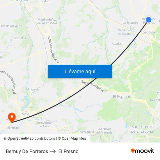 Bernuy De Porreros to El Fresno map