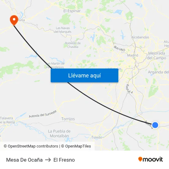 Mesa De Ocaña to El Fresno map