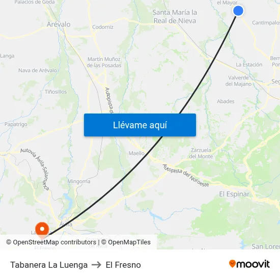 Tabanera La Luenga to El Fresno map