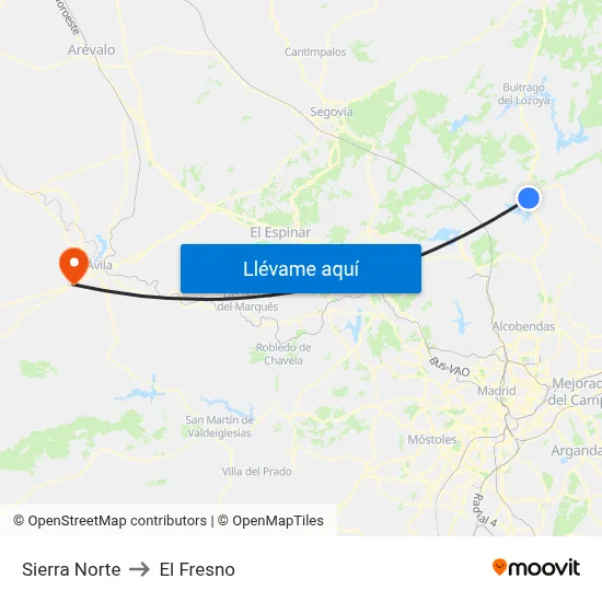 Sierra Norte to El Fresno map