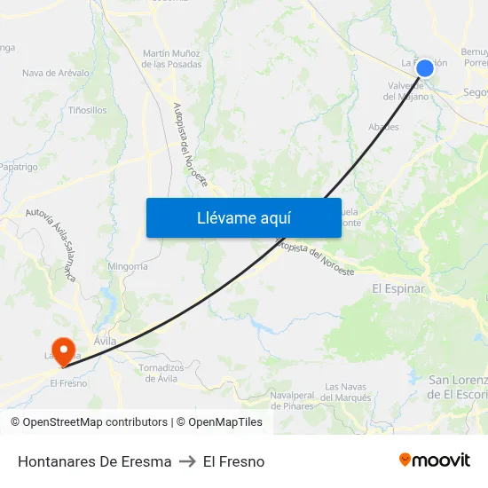Hontanares De Eresma to El Fresno map