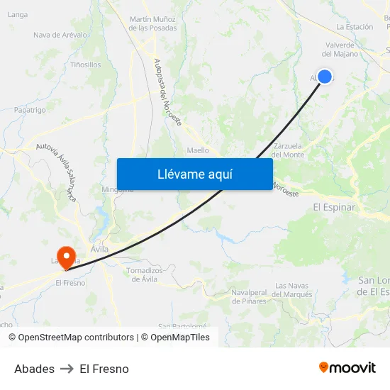 Abades to El Fresno map
