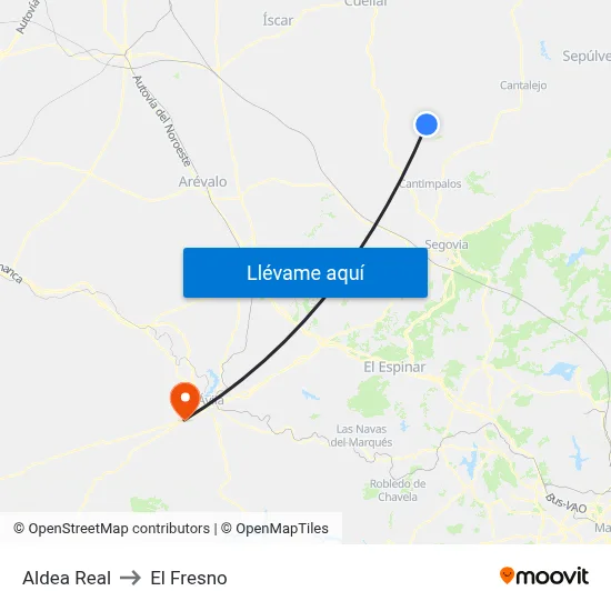 Aldea Real to El Fresno map