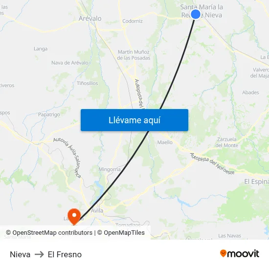 Nieva to El Fresno map