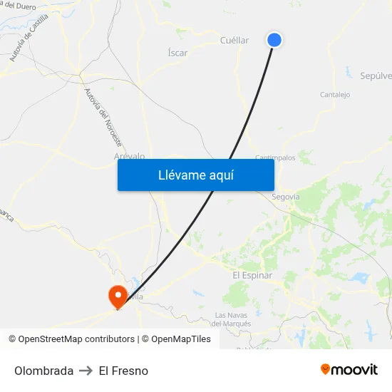 Olombrada to El Fresno map