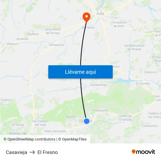 Casavieja to El Fresno map