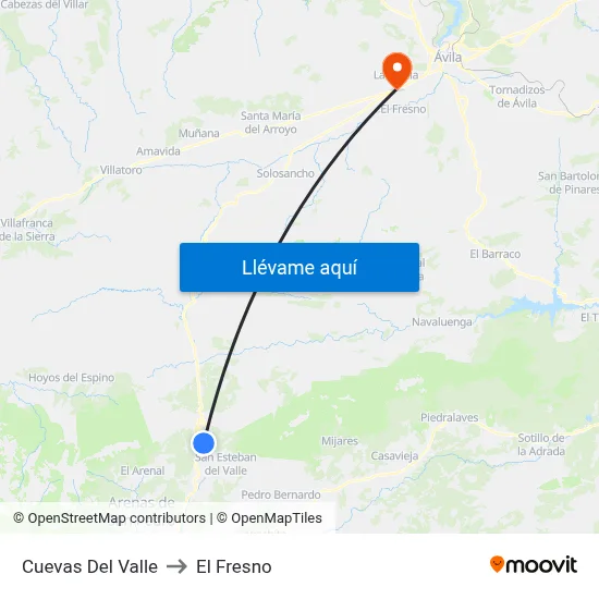 Cuevas Del Valle to El Fresno map