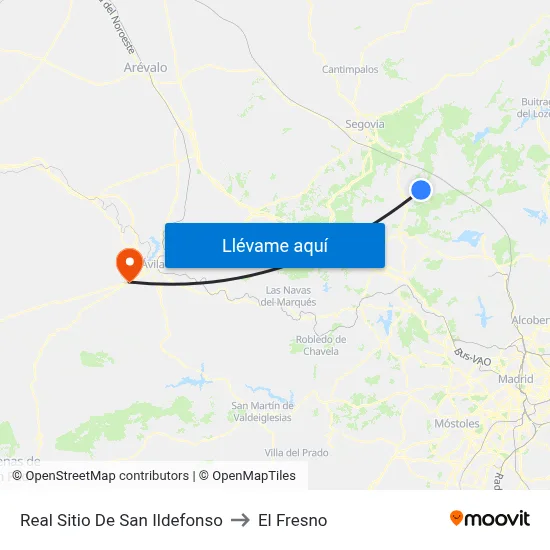 Real Sitio De San Ildefonso to El Fresno map