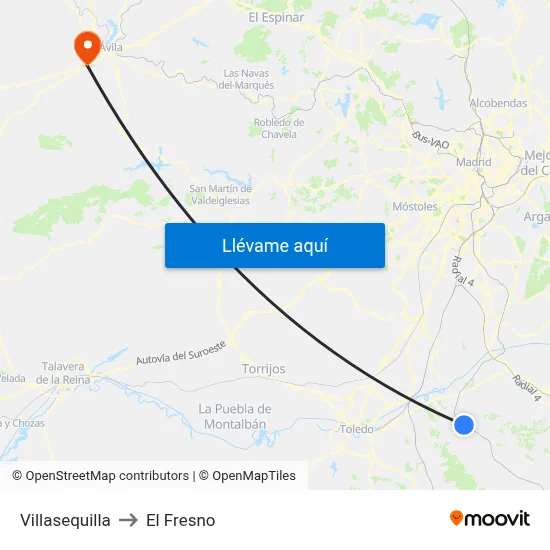 Villasequilla to El Fresno map