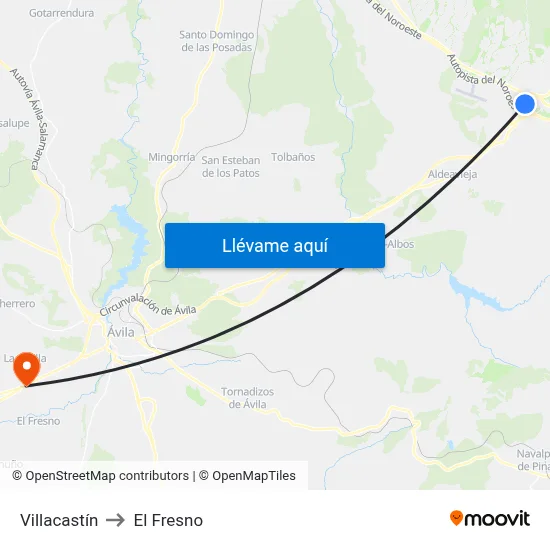 Villacastín to El Fresno map