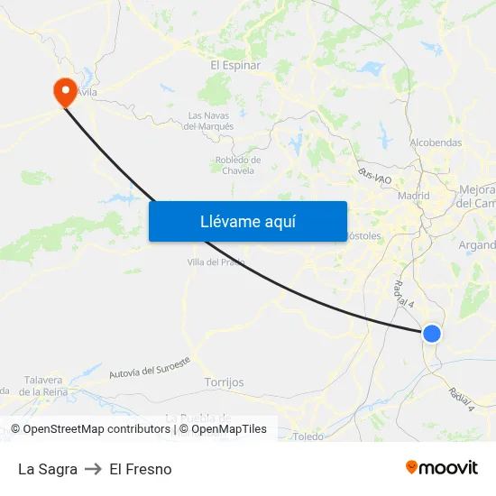 La Sagra to El Fresno map