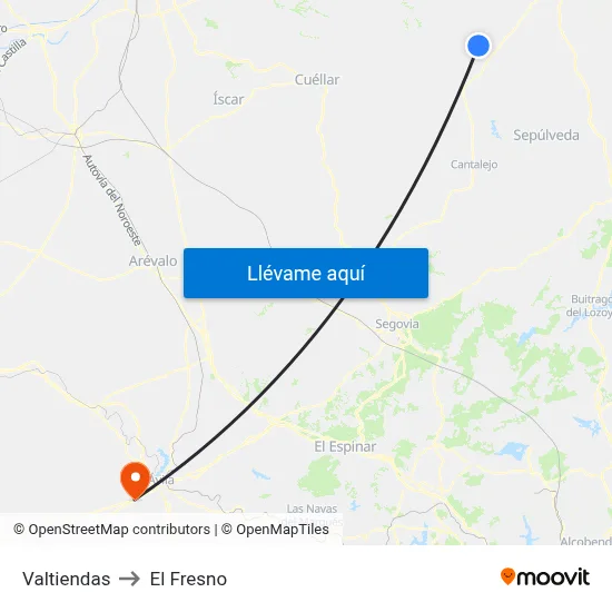 Valtiendas to El Fresno map