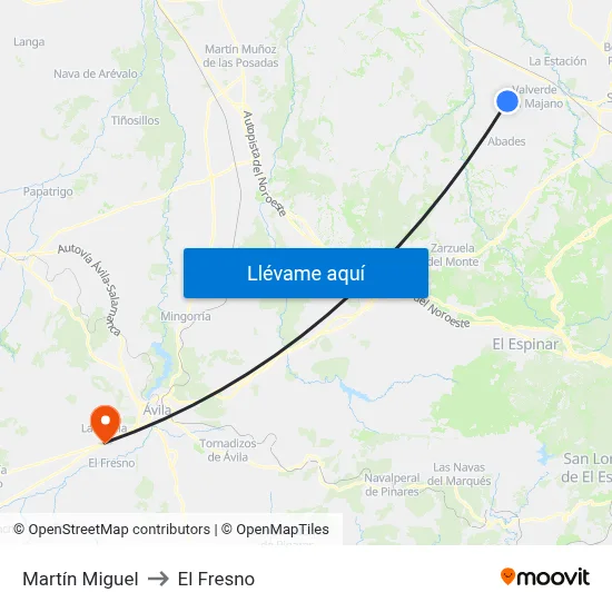 Martín Miguel to El Fresno map