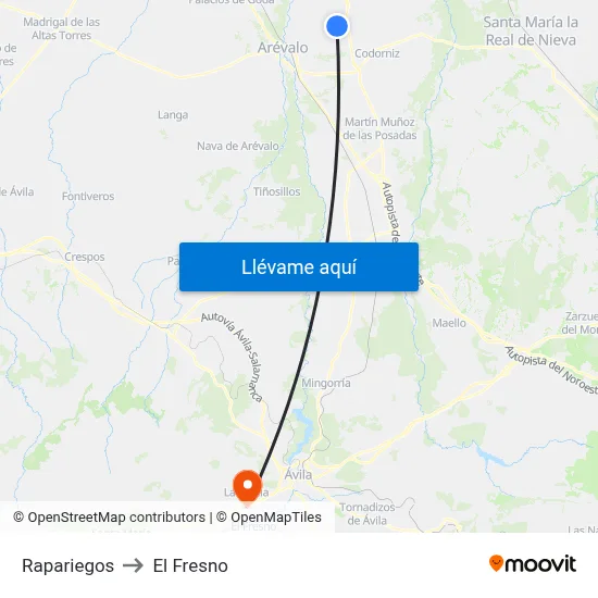 Rapariegos to El Fresno map