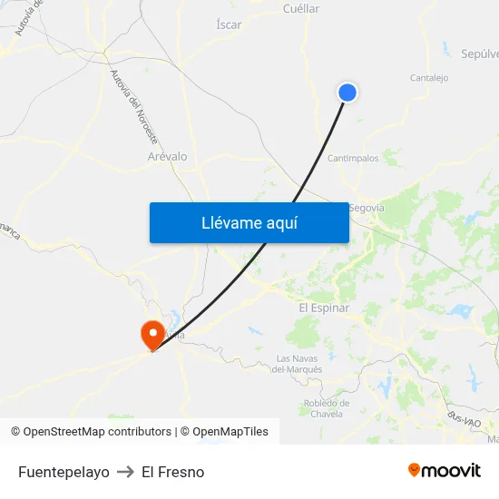 Fuentepelayo to El Fresno map