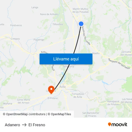 Adanero to El Fresno map