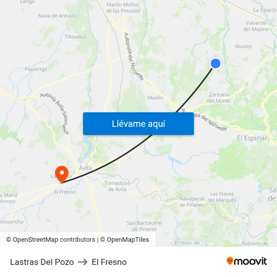 Lastras Del Pozo to El Fresno map