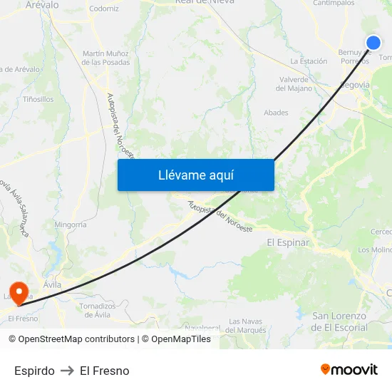 Espirdo to El Fresno map