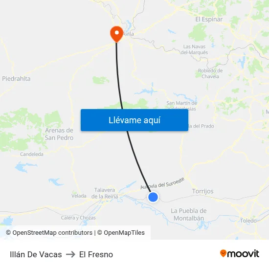 Illán De Vacas to El Fresno map