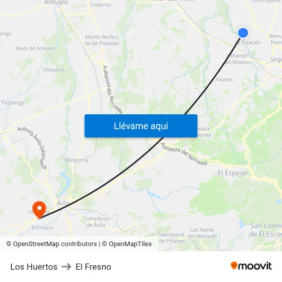 Los Huertos to El Fresno map