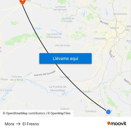 Mora to El Fresno map