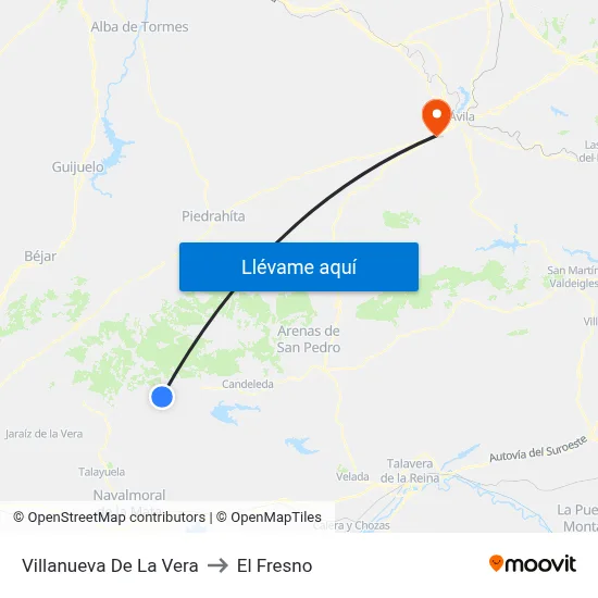 Villanueva De La Vera to El Fresno map