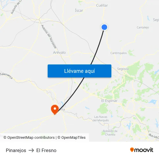 Pinarejos to El Fresno map