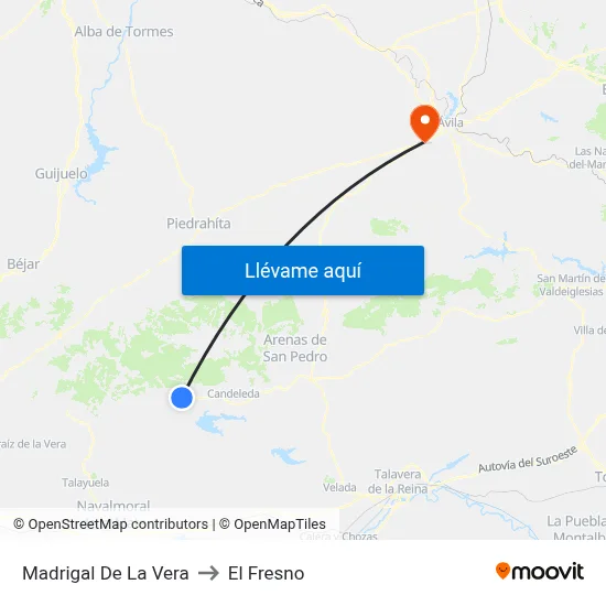 Madrigal De La Vera to El Fresno map