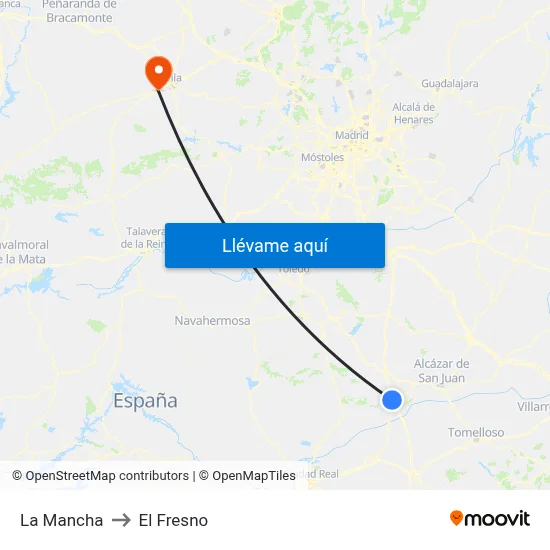La Mancha to El Fresno map