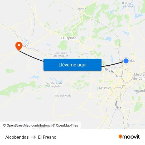 Alcobendas to El Fresno map