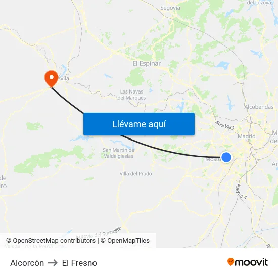 Alcorcón to El Fresno map